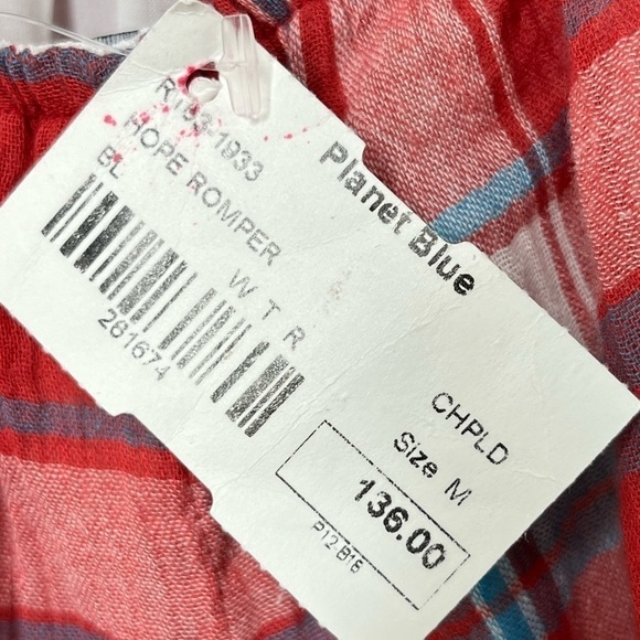 Blue Life Hope Romper 100% Cotton Low Back Gingham Red Blue Size Medium NWT - Picture 5 of 16